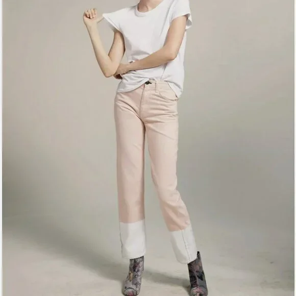 Rag & Bone $395 Retail Rose White Two Toned High Waisted Jeans Womens Size 24 - Picture 2 of 8